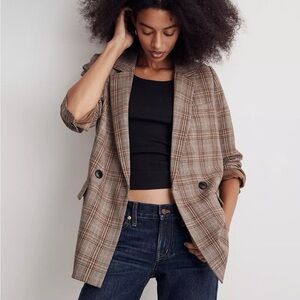 Madewell Caldwell Brown Plaid Oversize Blazer Jacket Womans sz XS